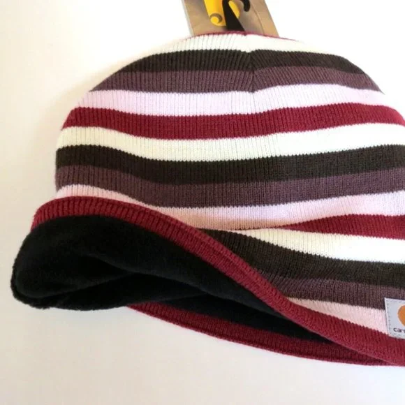 Carhartt Beanie Fleece Lined Cranberry Stripes - Picture 4 of 8